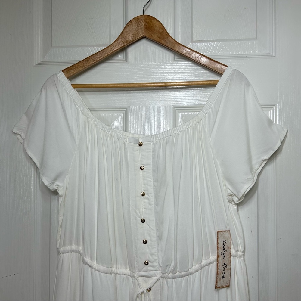 Indigo Rose Off White Boho Elastic Waist Pull On Off Shoulders Romantic Dress XL - Picture 3 of 13